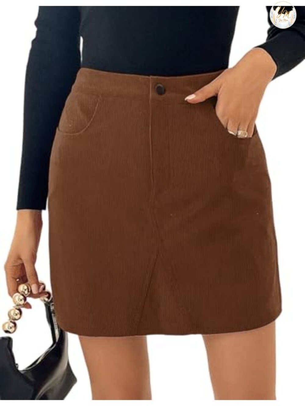 Corduroy Mini Skirt High Waist Pencil Bodycon with Pockets